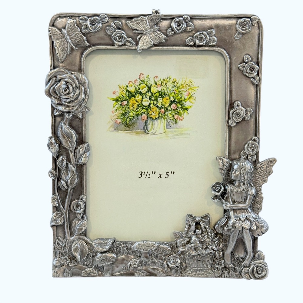 VTG RARE HK Perfect Pewter 3.5X5 Whimsical Fairy Floral Butterfly Frame